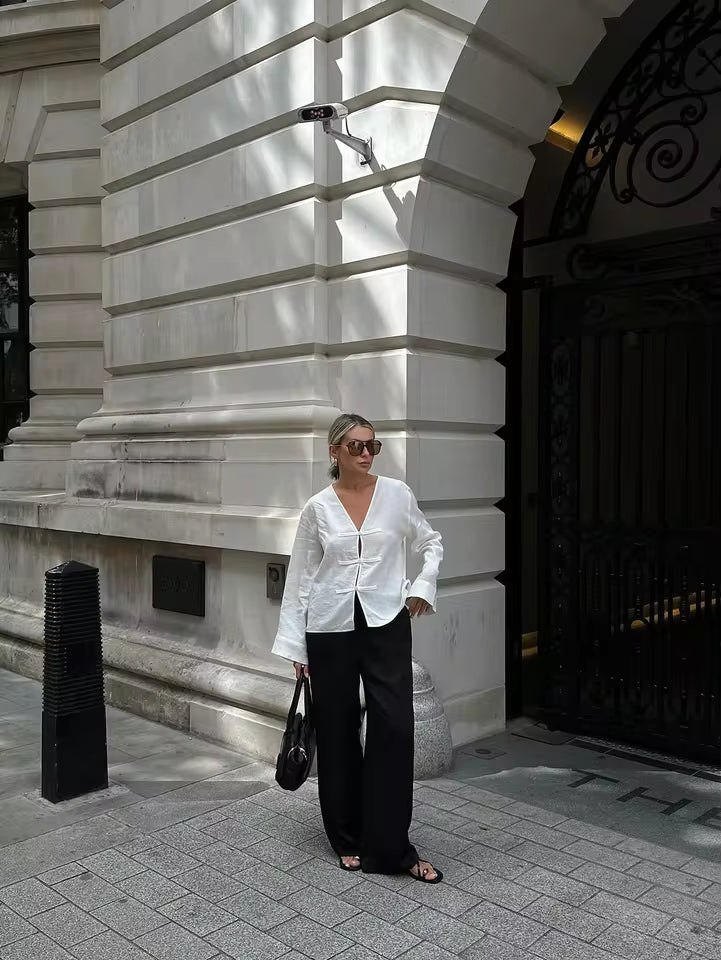 Linen Breeze V-Neck Blouse