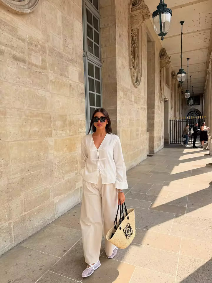 Linen Breeze V-Neck Blouse