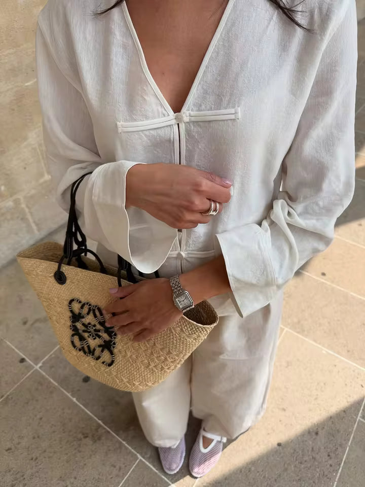 Linen Breeze V-Neck Blouse