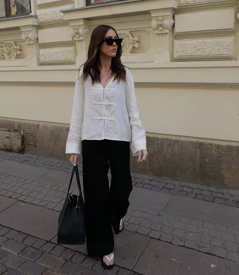 Linen Breeze V-Neck Blouse