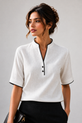V-Neck Contrast Trim Blouse
