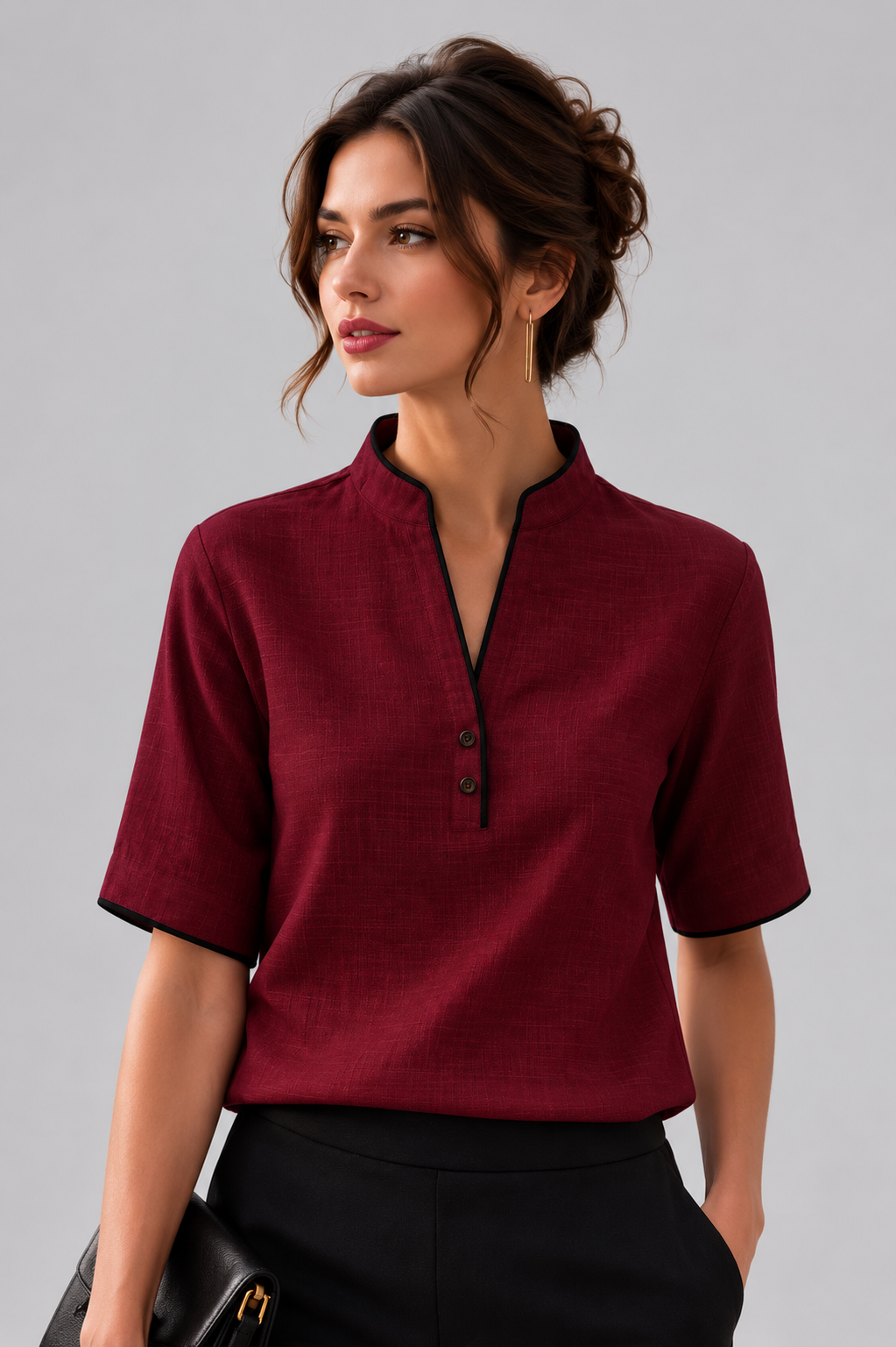 V-Neck Contrast Trim Blouse