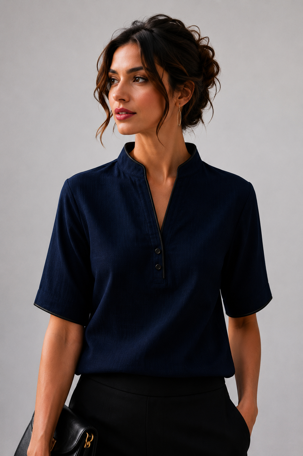 V-Neck Contrast Trim Blouse