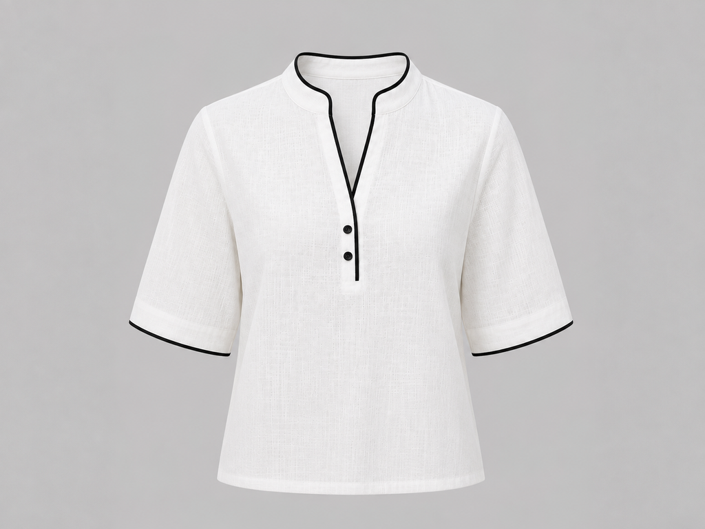 V-Neck Contrast Trim Blouse