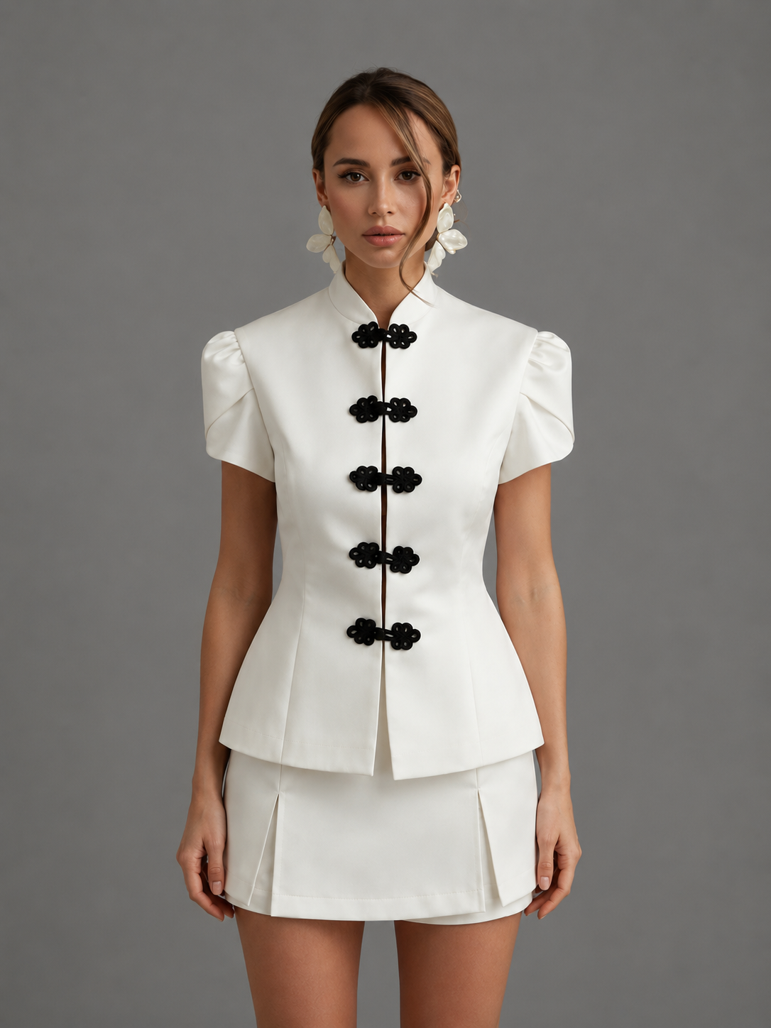 Stand Collar Puff Sleeve Blouse