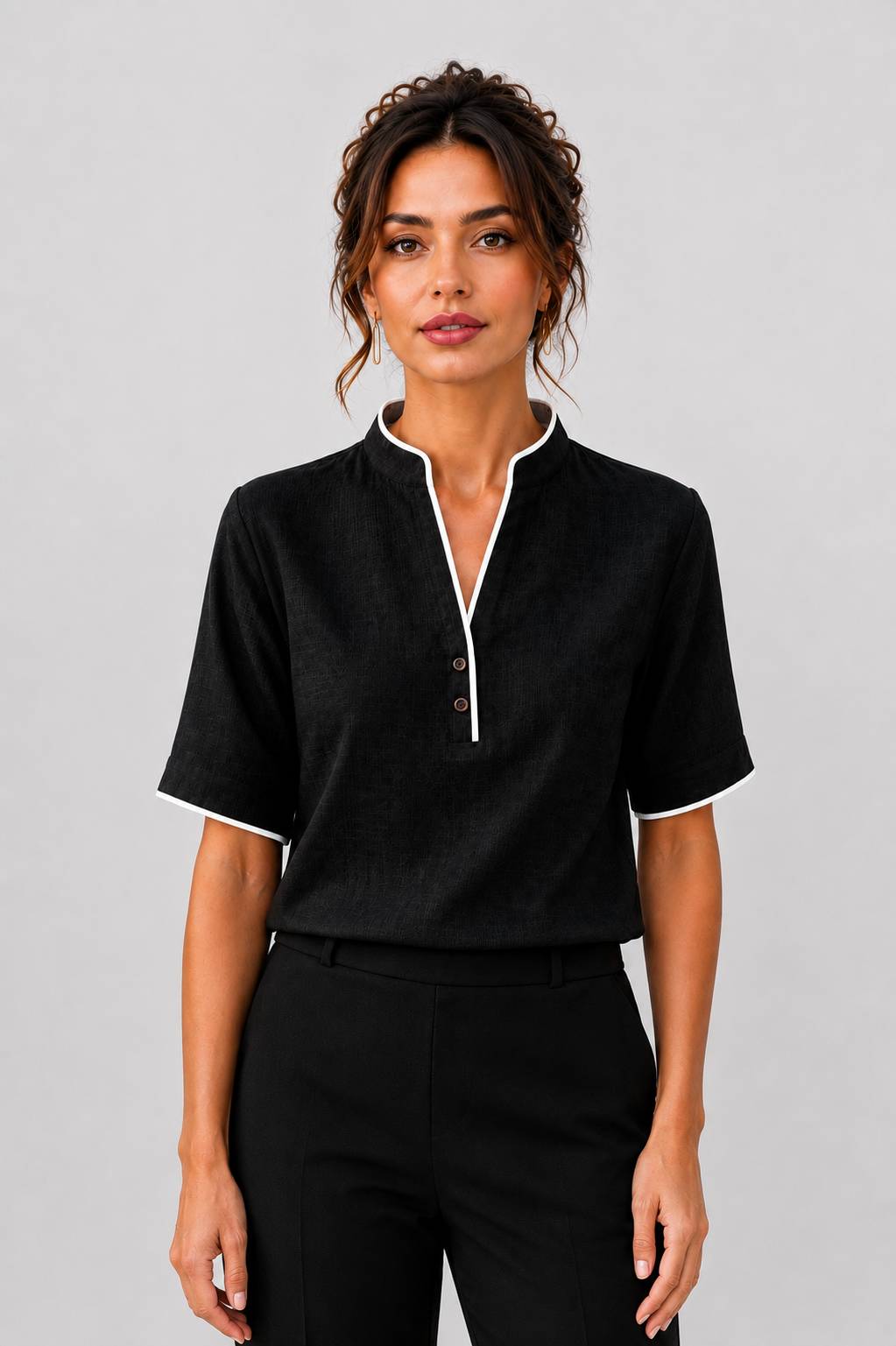 V-Neck Contrast Trim Blouse