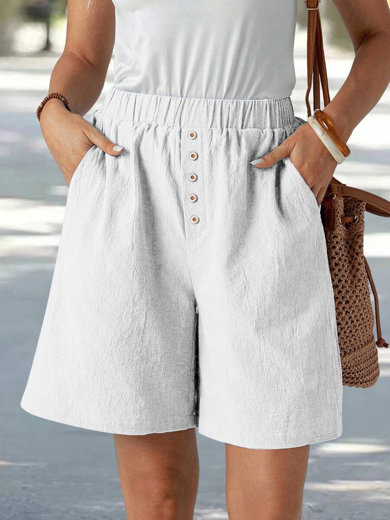 High-Waisted Linen Shorts