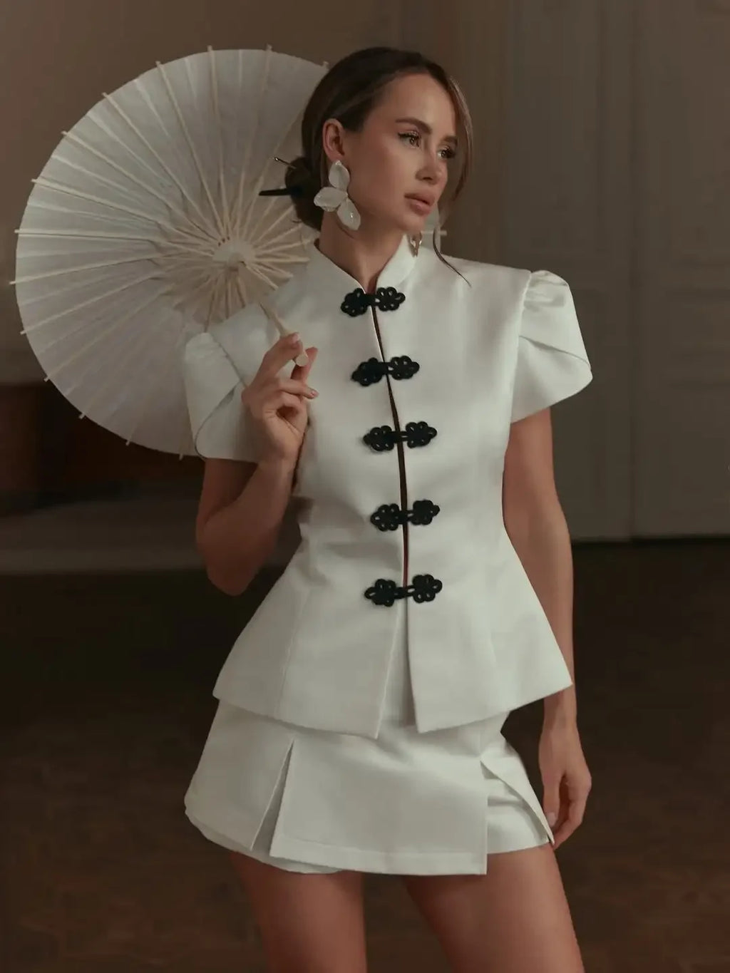 Stand Collar Puff Sleeve Blouse
