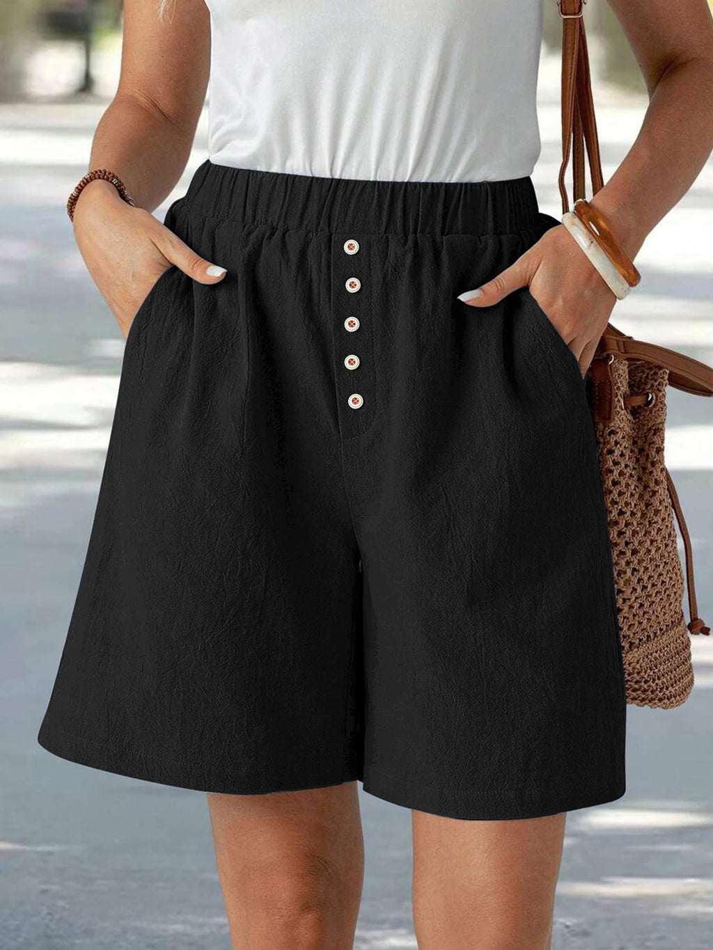 High-Waisted Linen Shorts
