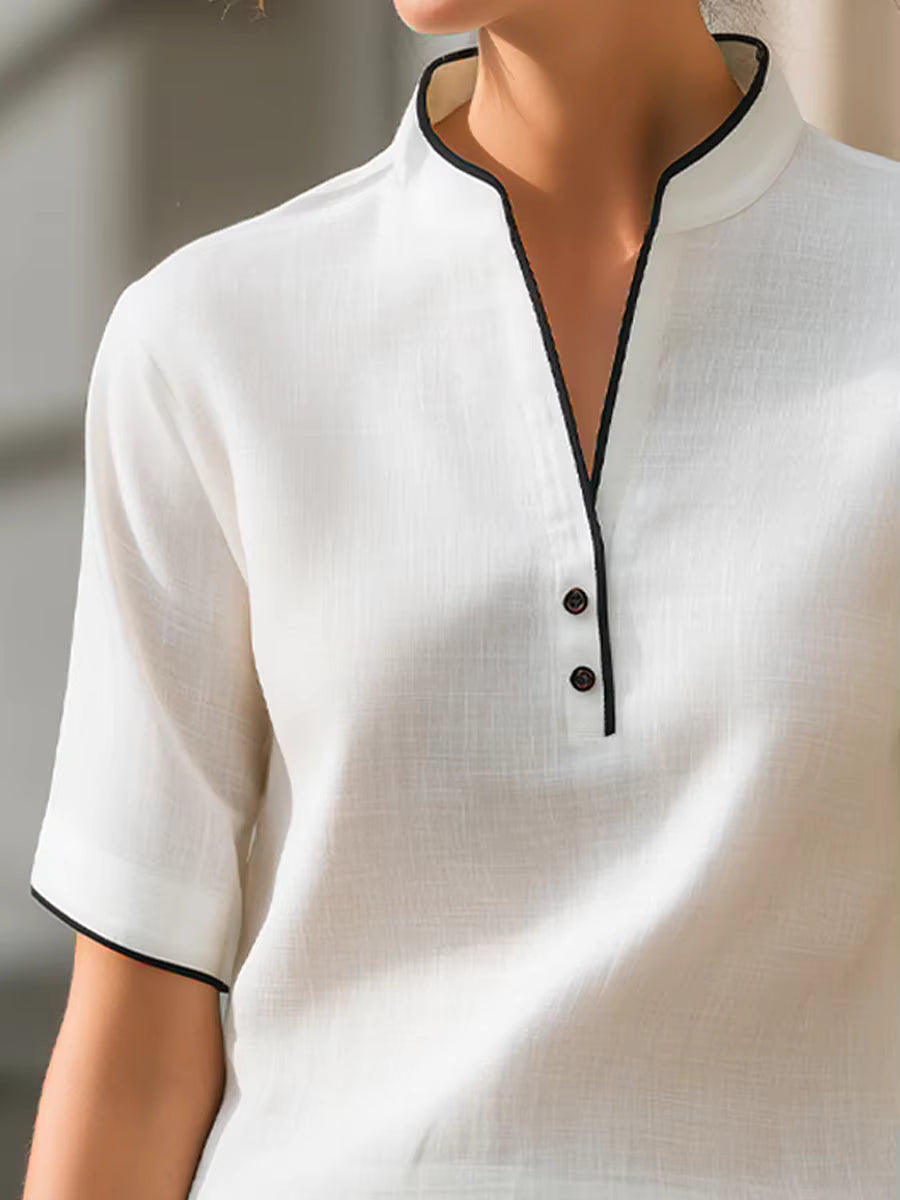 V-Neck Contrast Trim Blouse