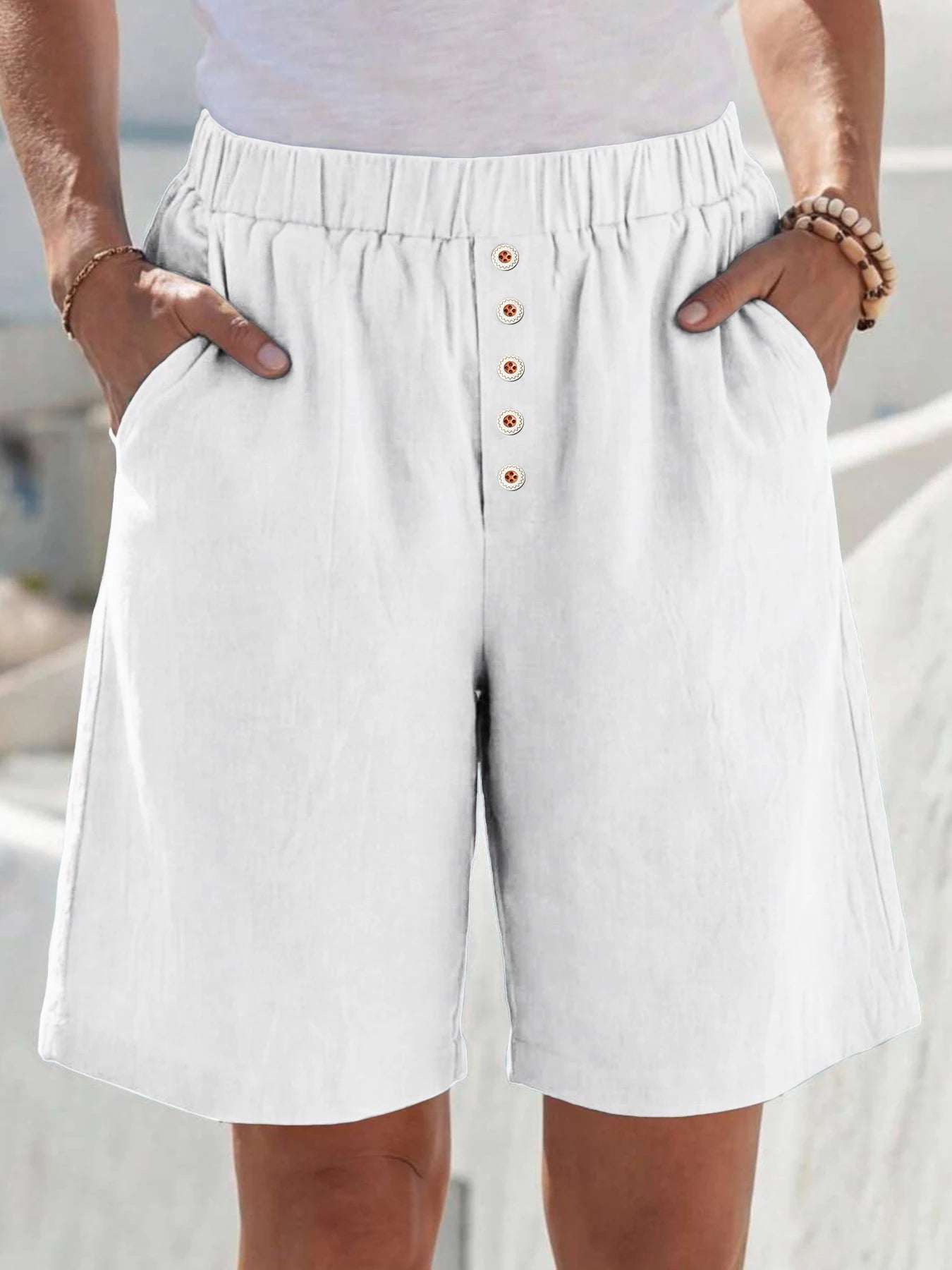 High-Waisted Linen Shorts