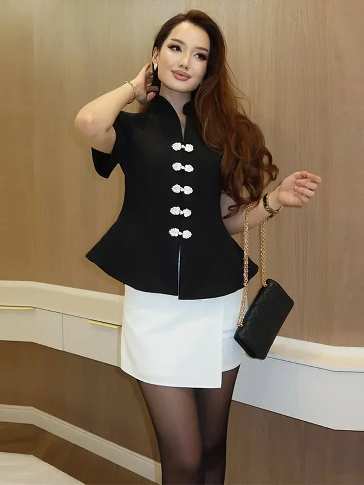 Stand Collar Puff Sleeve Blouse